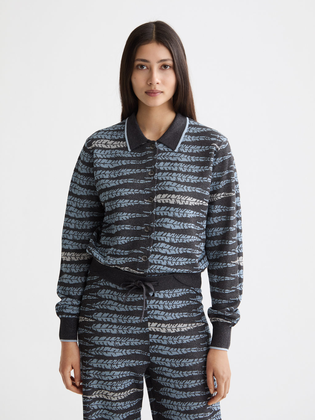 Lurex jacquard cardigan