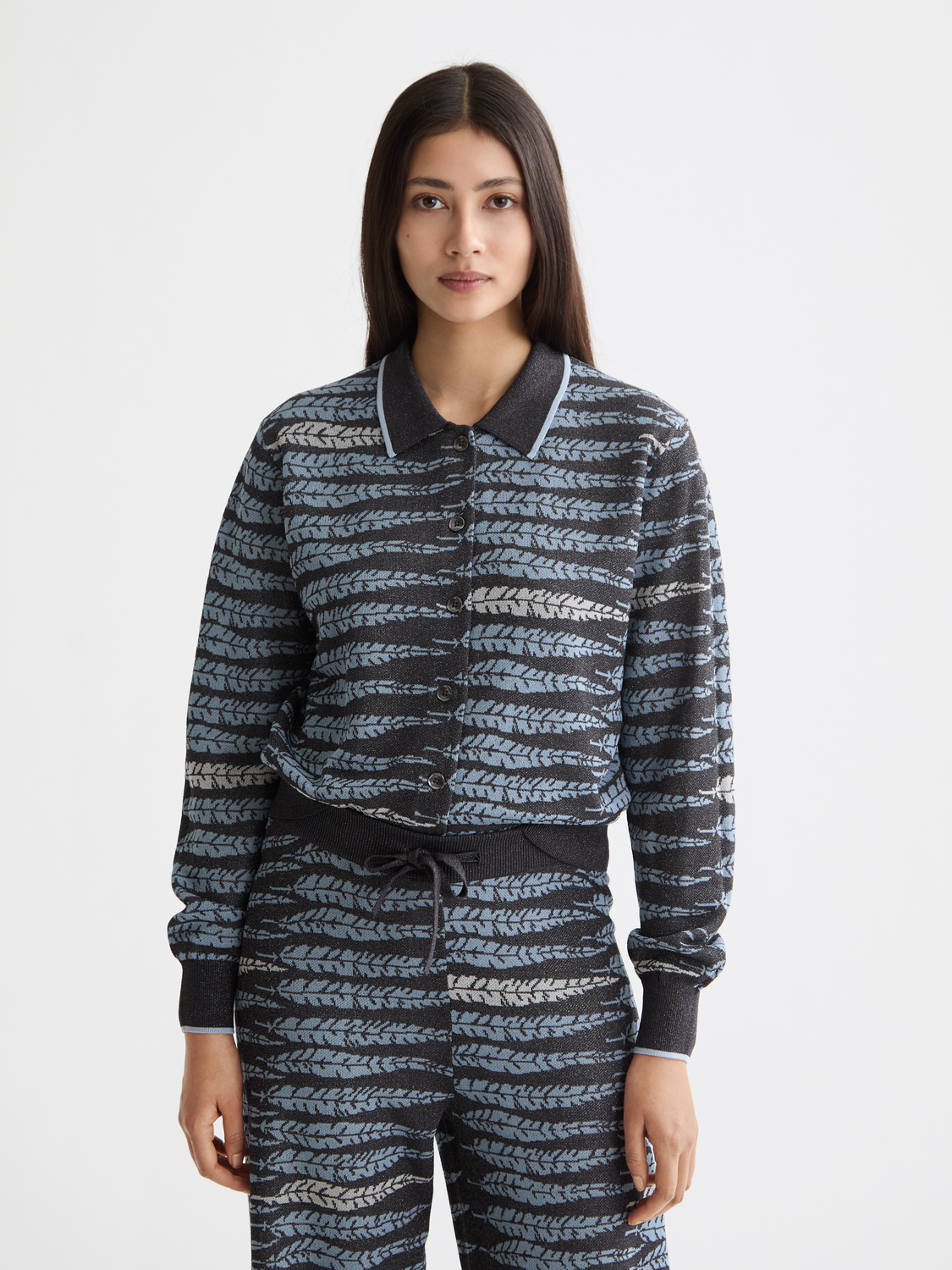 Lurex jacquard cardigan