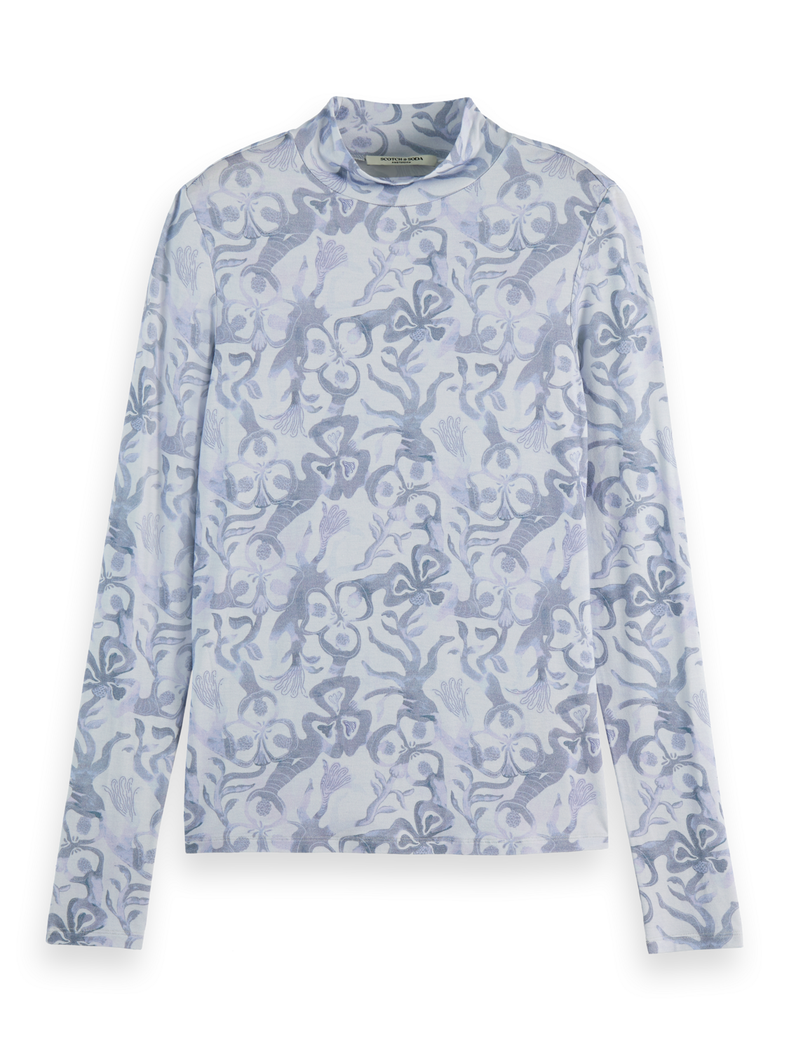 Printed mock neck long sleeve top