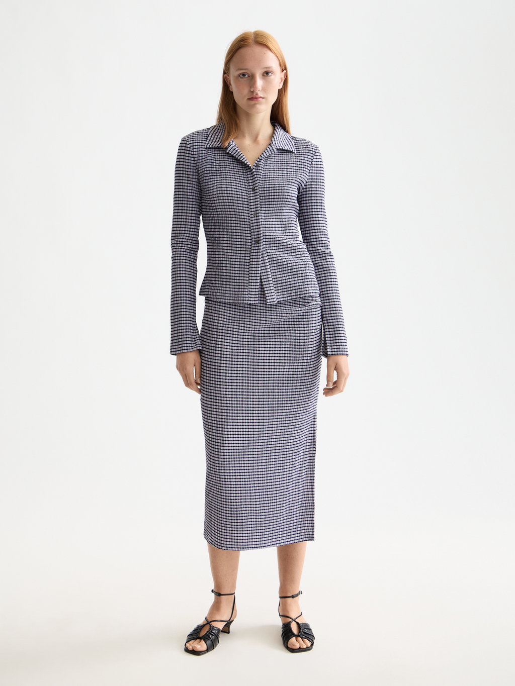 gingham button up long sleeve top