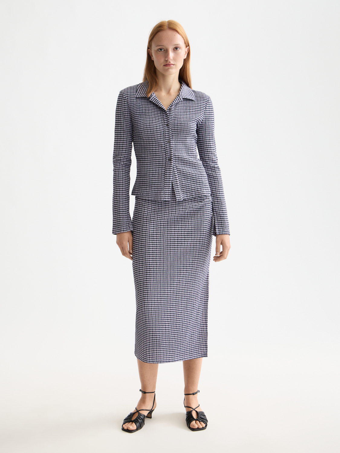 gingham button up long sleeve top