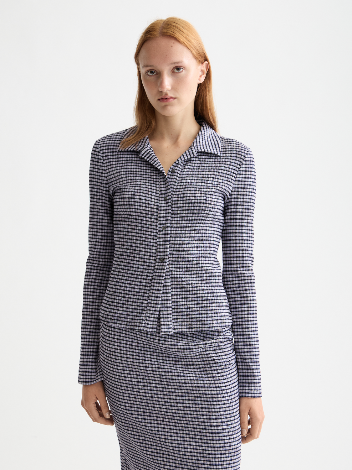 gingham button up long sleeve top