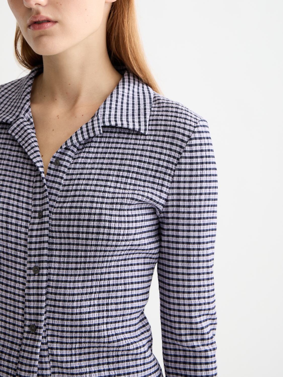 gingham button up long sleeve top