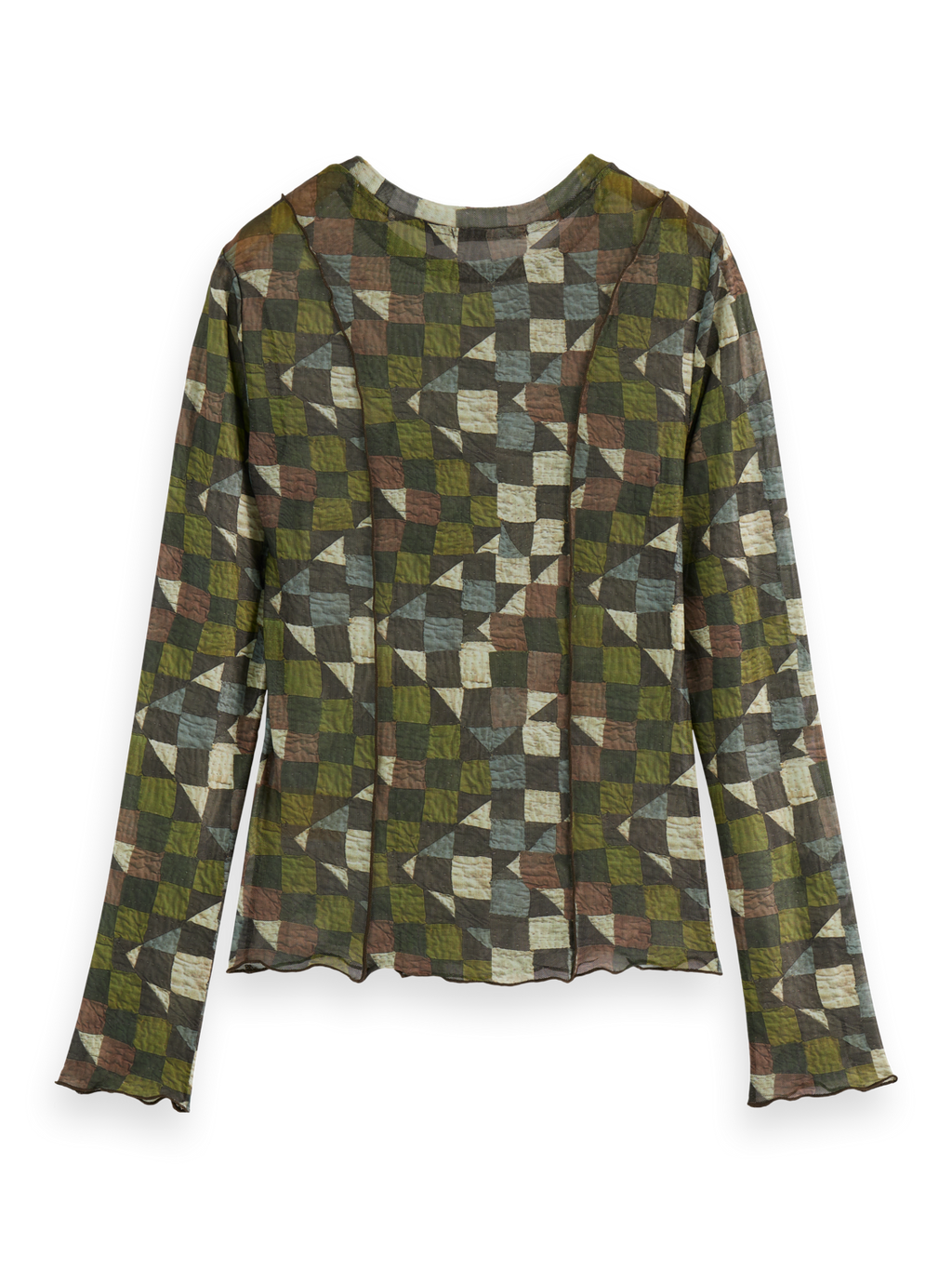 Print mesh long sleeve top