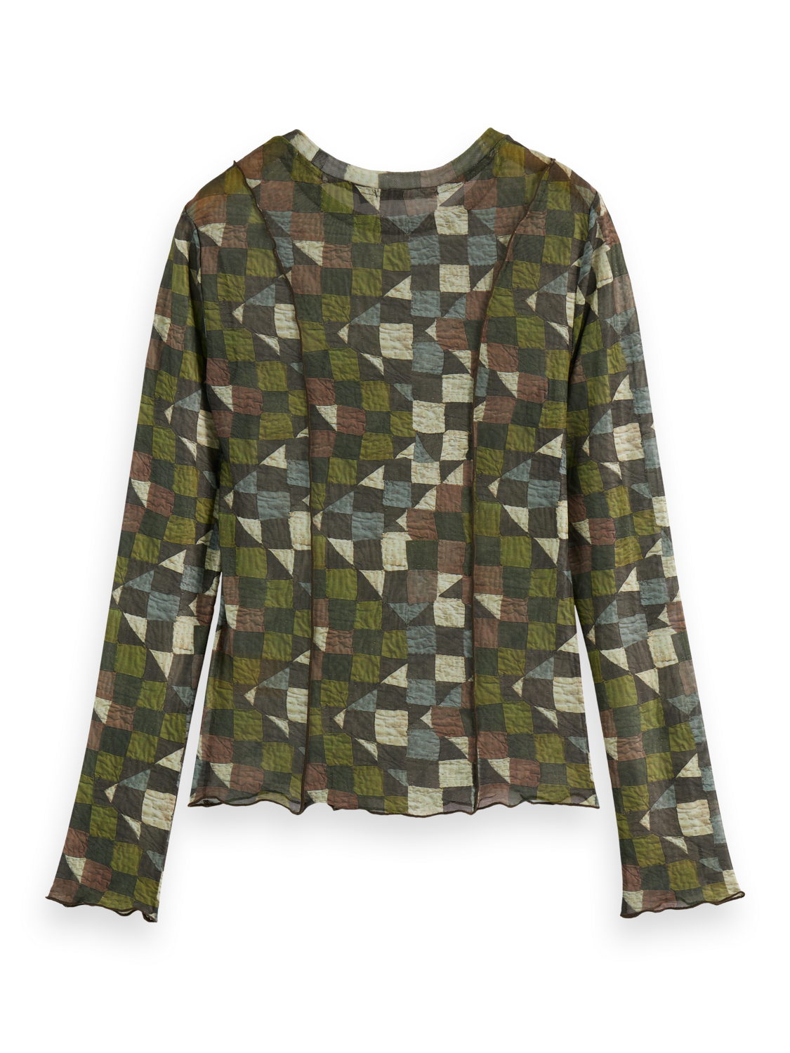 Print mesh long sleeve top