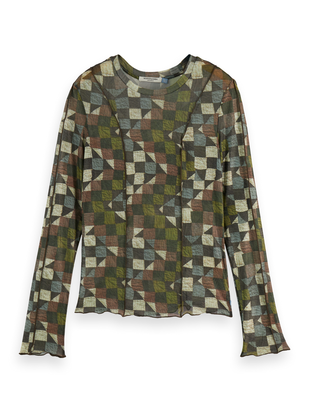 Print mesh long sleeve top