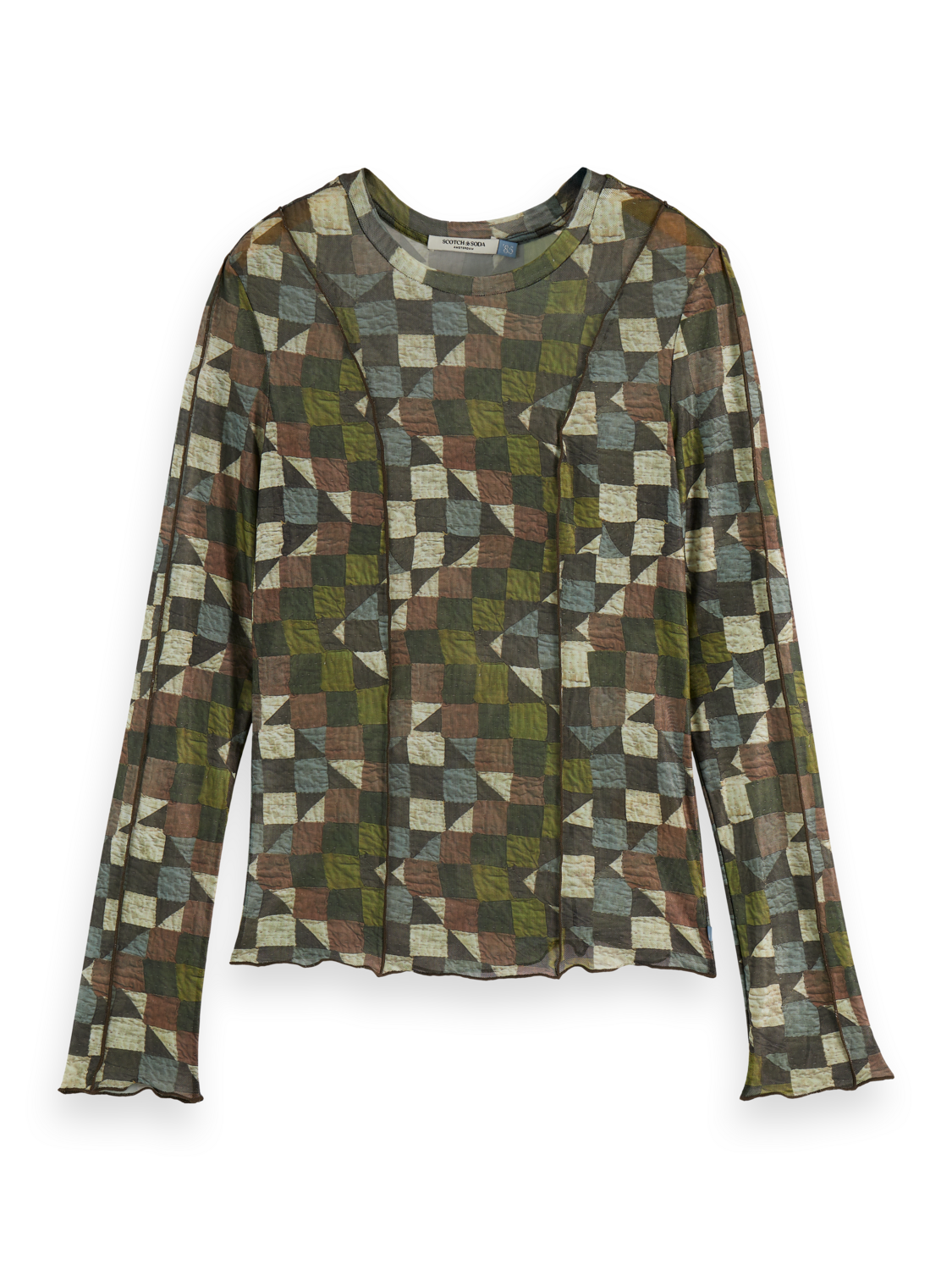 Print mesh long sleeve top