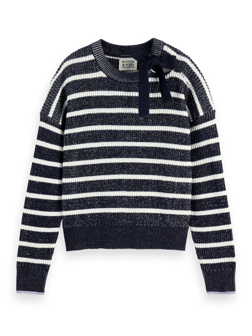 Stripe tie neck pullover
