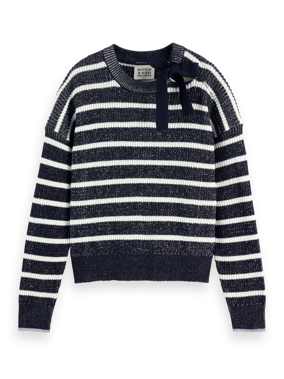 Stripe tie neck pullover