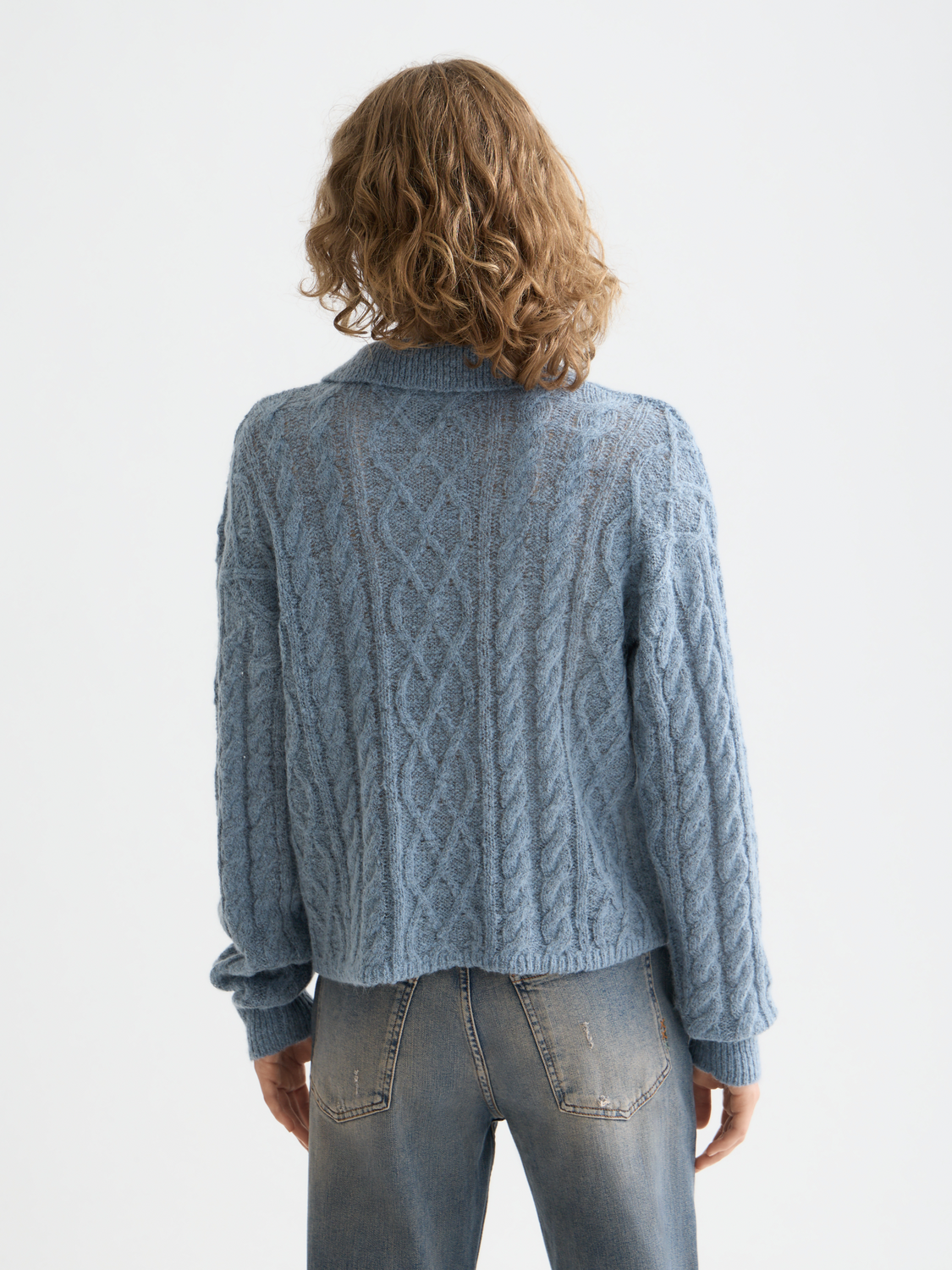 Cable stitch polo neck pullover