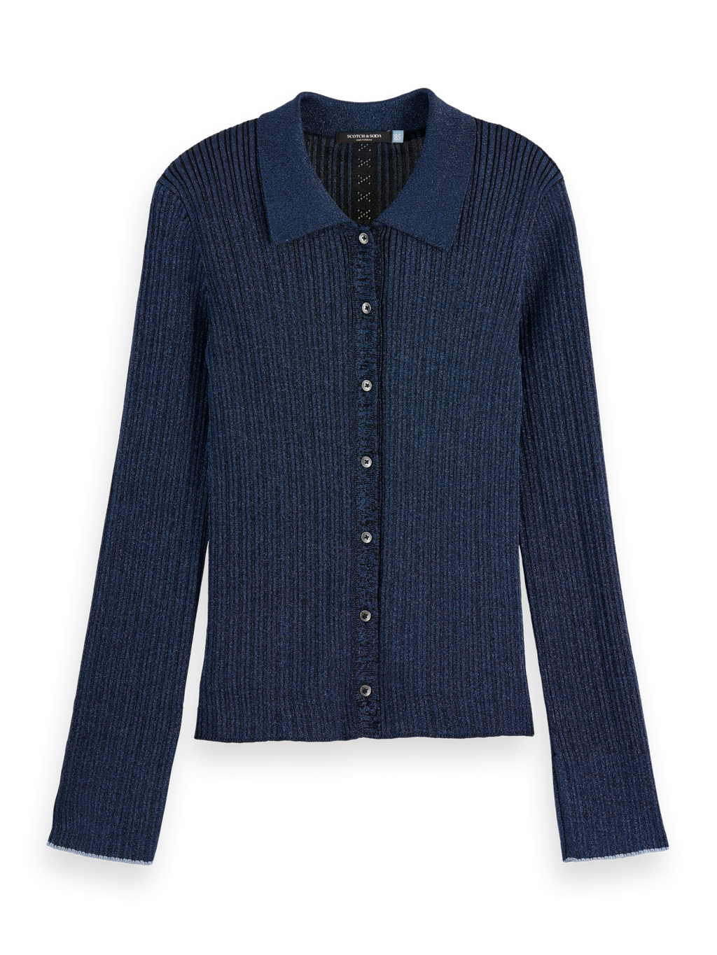 Metallic skinny rib fitted cardigan