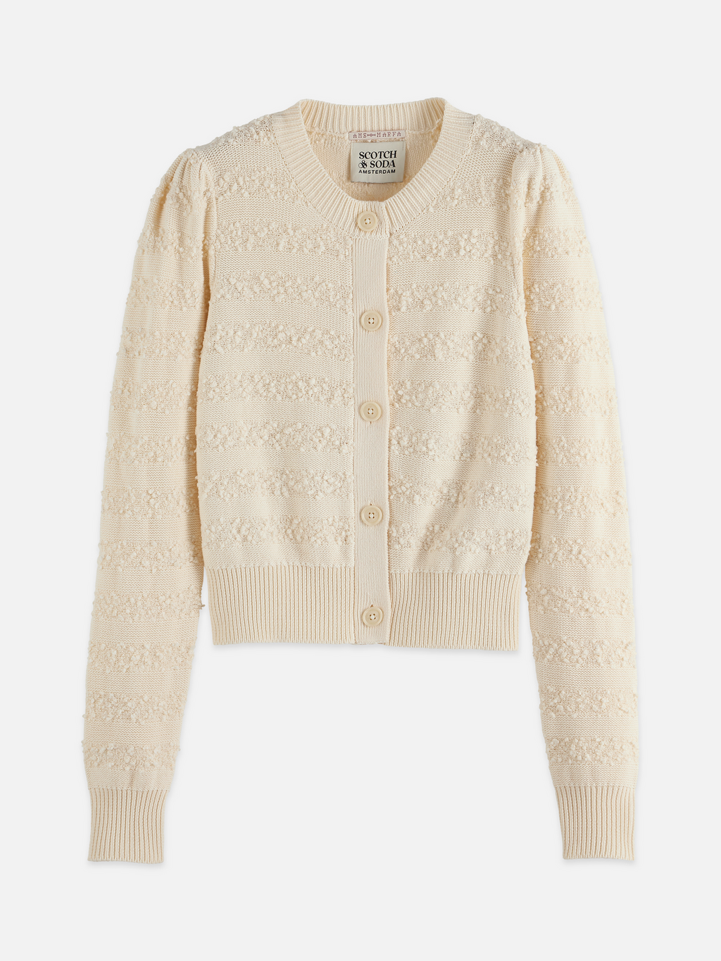 Bouclé stripe crew neck cardigan