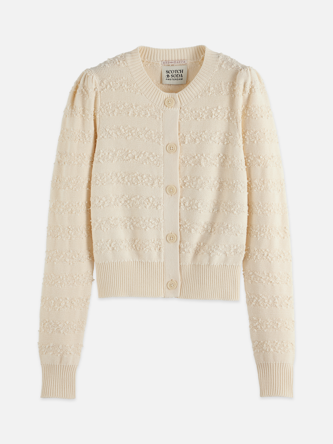 Bouclé stripe crew neck cardigan