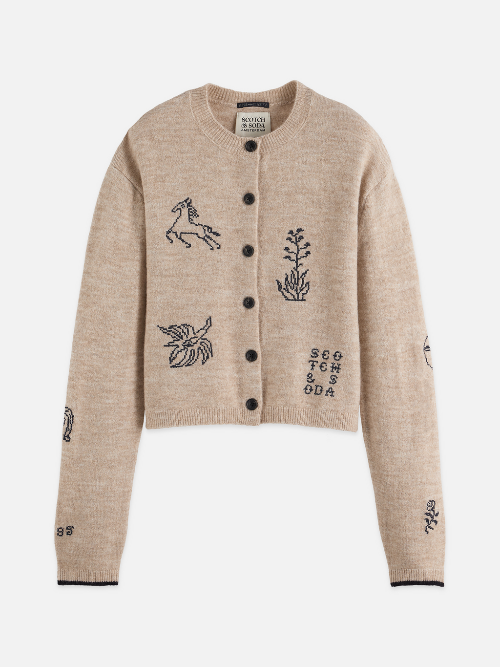 Embroidered crew neck cardigan