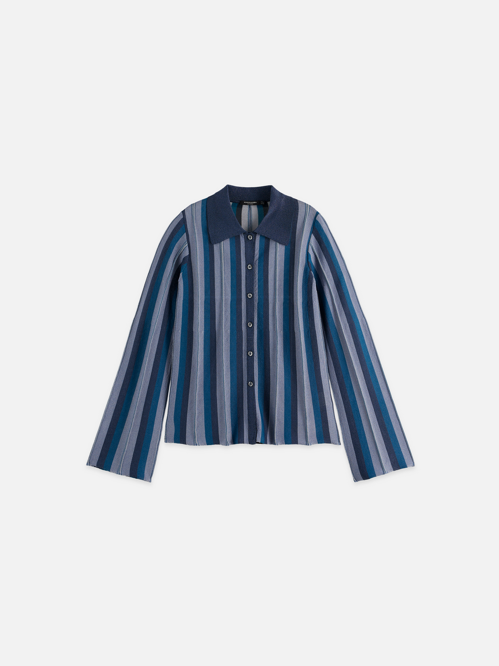 Pleated stripe collared cardigan
