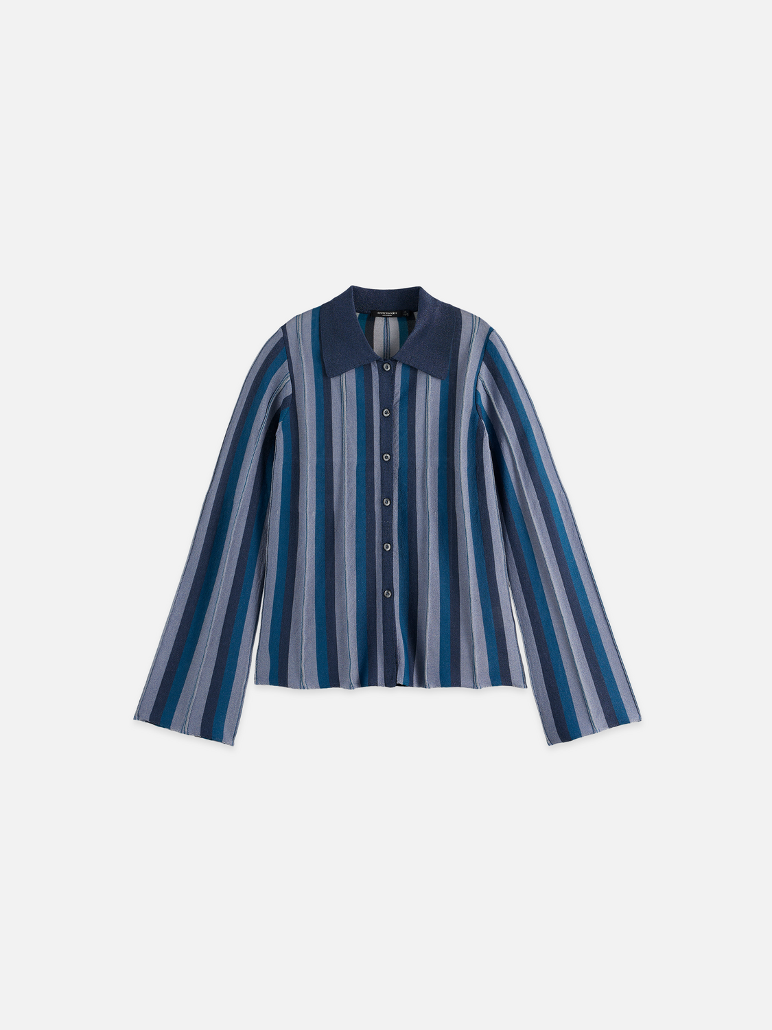Pleated stripe collared cardigan
