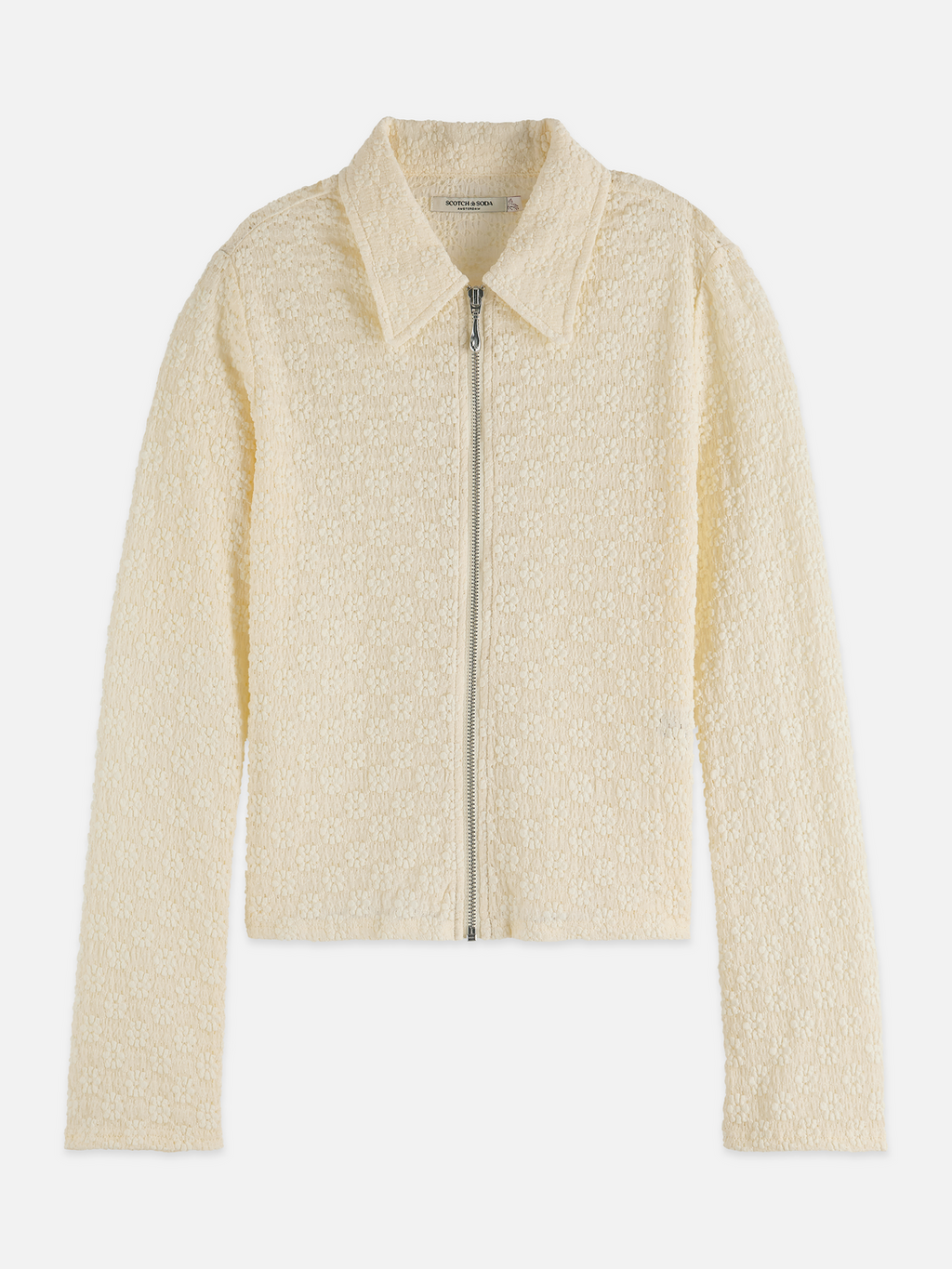 Zip up open structure long sleeve top