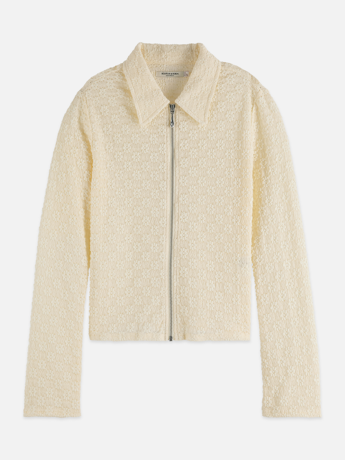 Zip up open structure long sleeve top