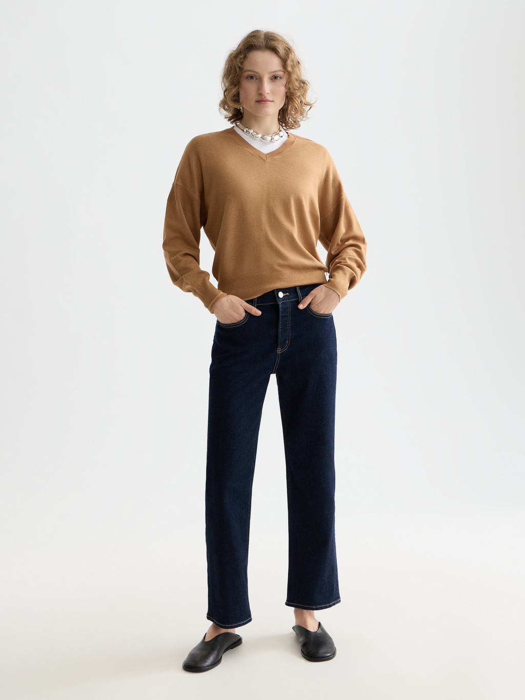 Essentials V-NECK RELAXED PULLOVER - TOBACCO MELANGE