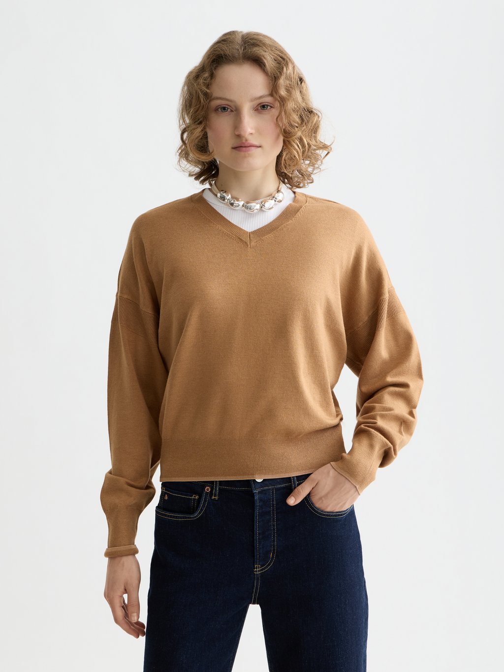 Essentials V-NECK RELAXED PULLOVER - TOBACCO MELANGE