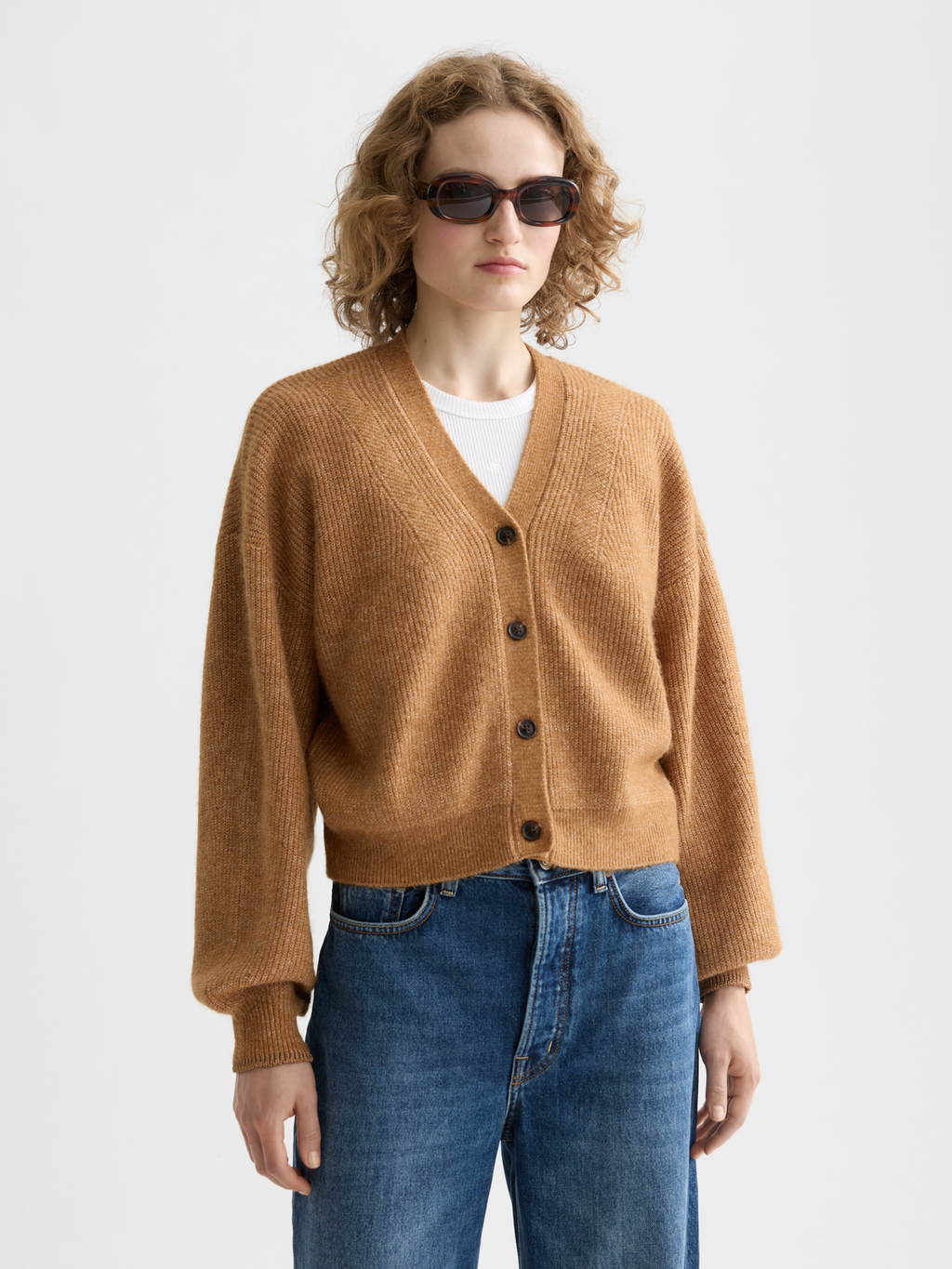 Essentials fuzzy relaxed cardigan - TOBACCO MELANGE