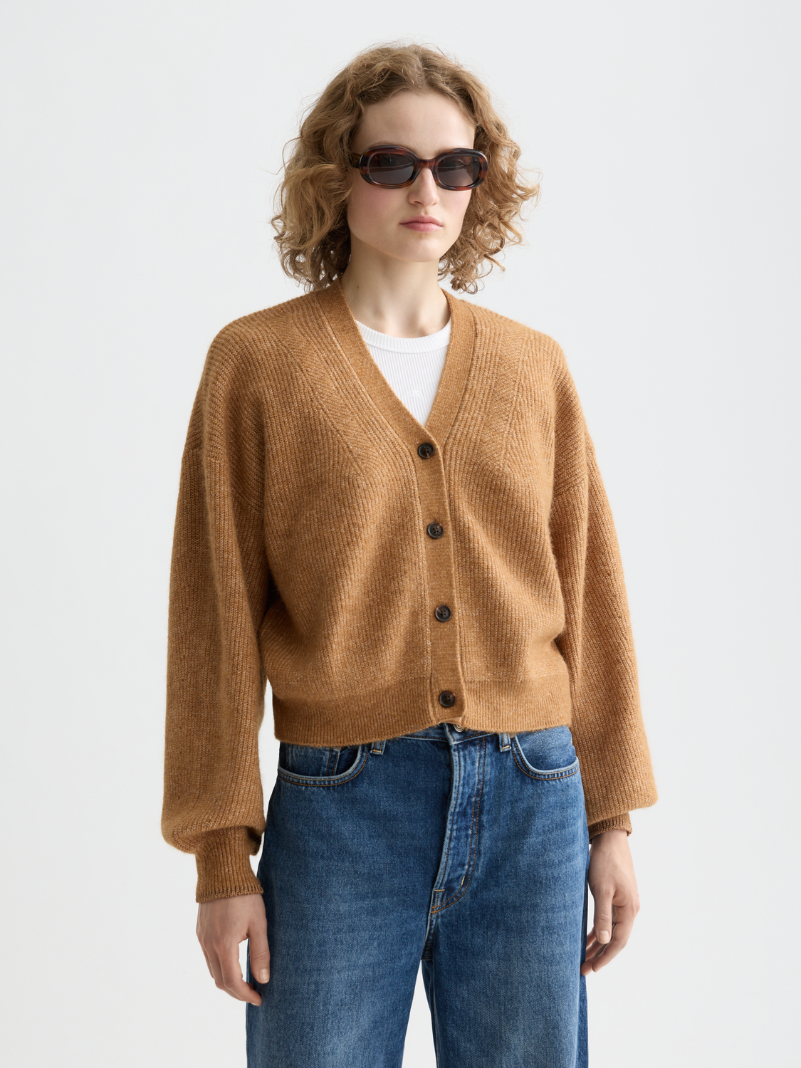 Essentials fuzzy relaxed cardigan - TOBACCO MELANGE