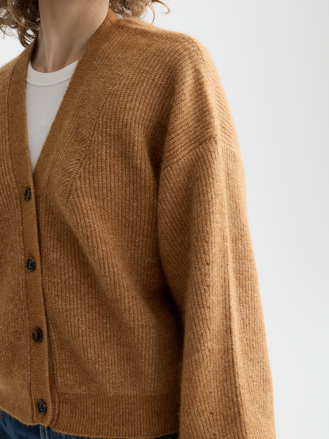 Essentials fuzzy relaxed cardigan - TOBACCO MELANGE