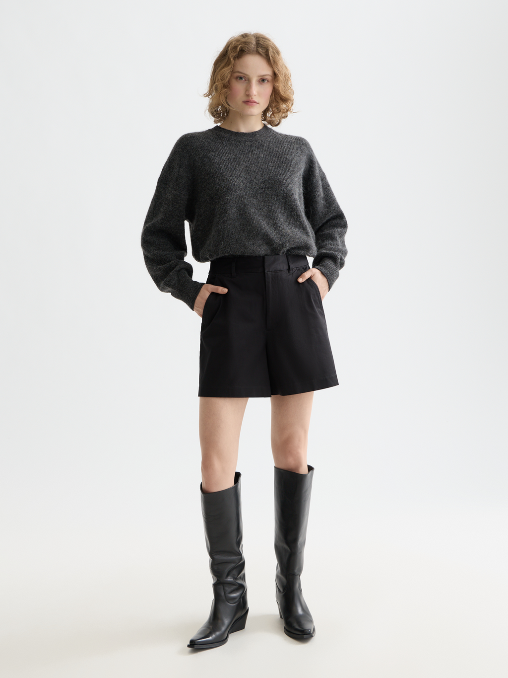 Essentials fuzzy crewneck pullover - CHARCOAL MELANGE