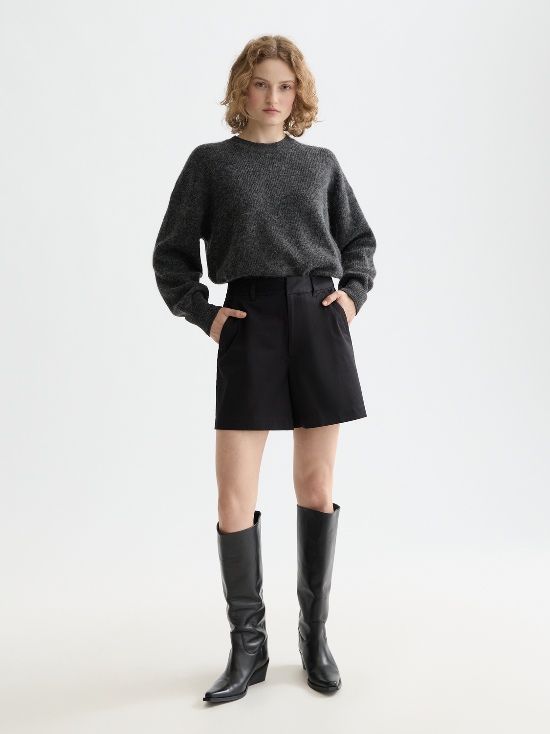 Essentials fuzzy crewneck pullover - CHARCOAL MELANGE