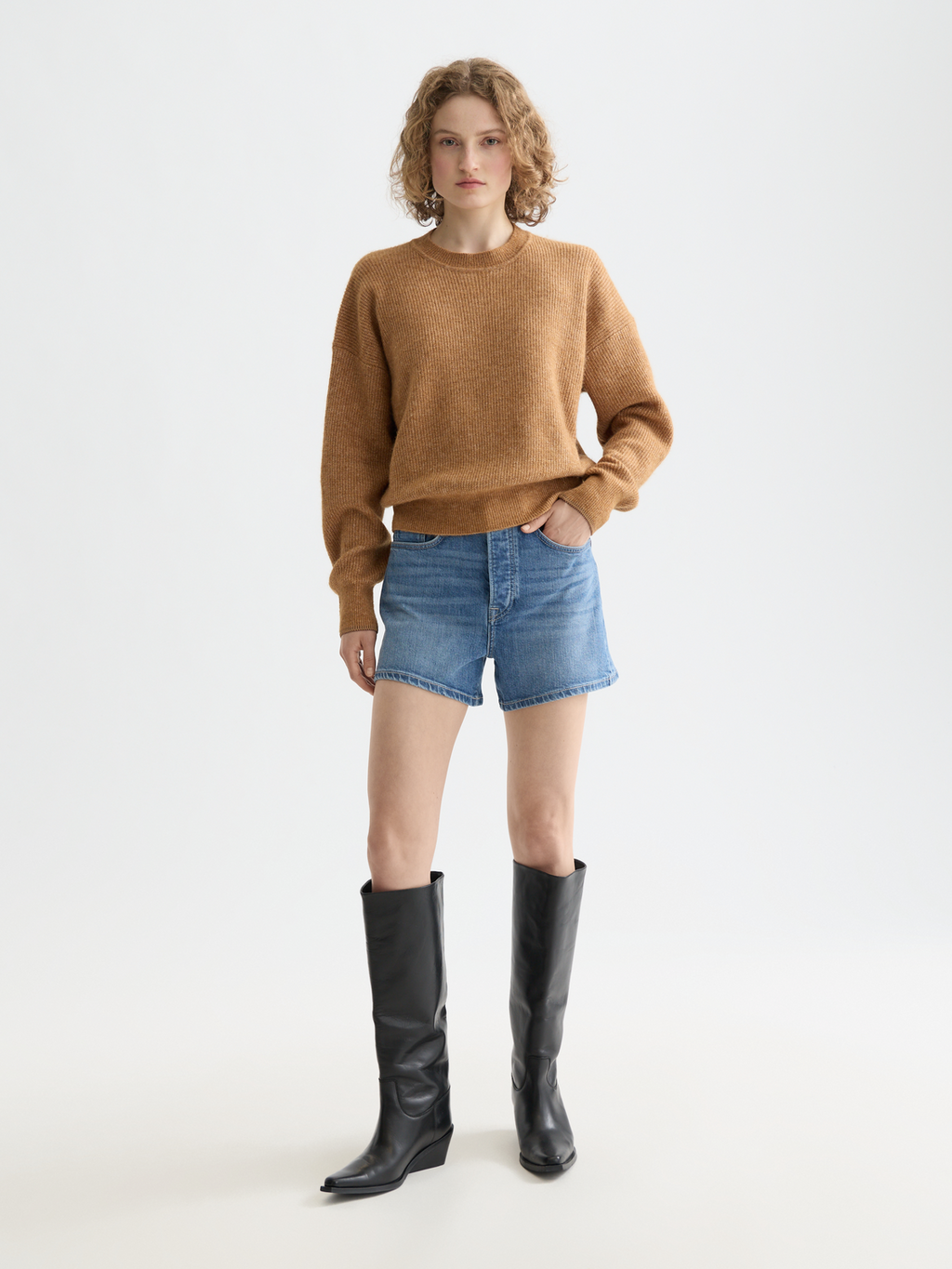 Essentials fuzzy crewneck pullover - TOBACCO MELANGE