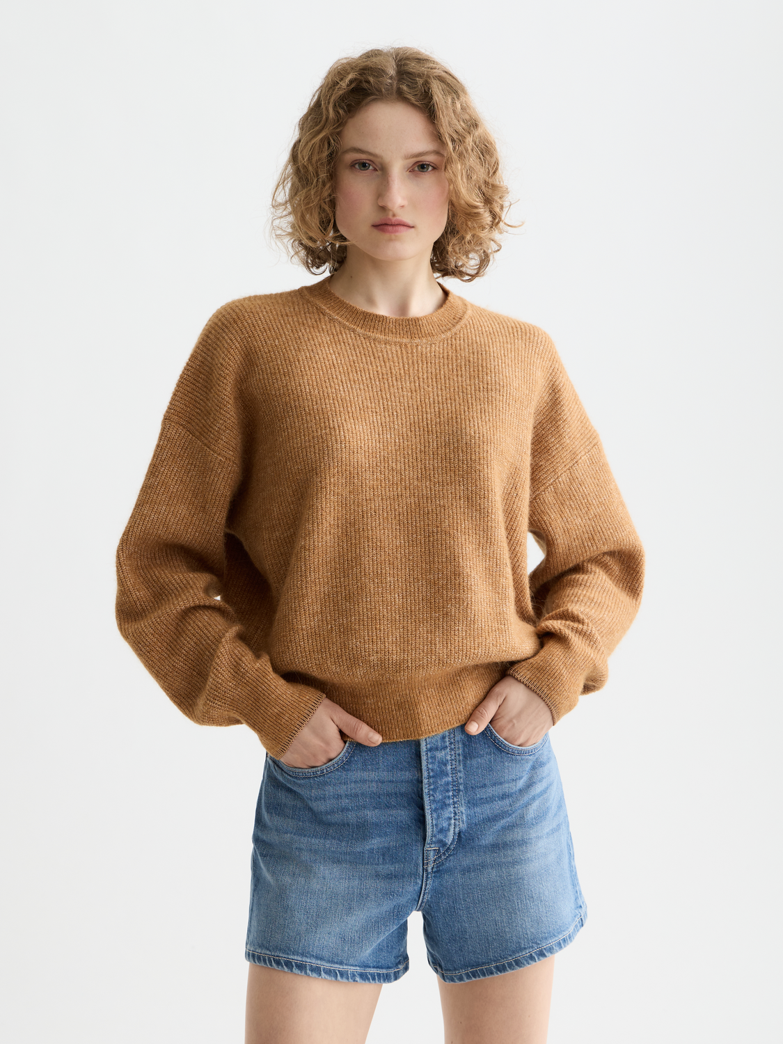 Essentials fuzzy crewneck pullover - TOBACCO MELANGE