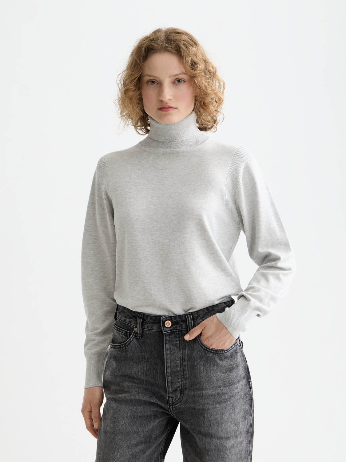 Essentials Roll Neck Pullover - LIGHT GREY MELANGE