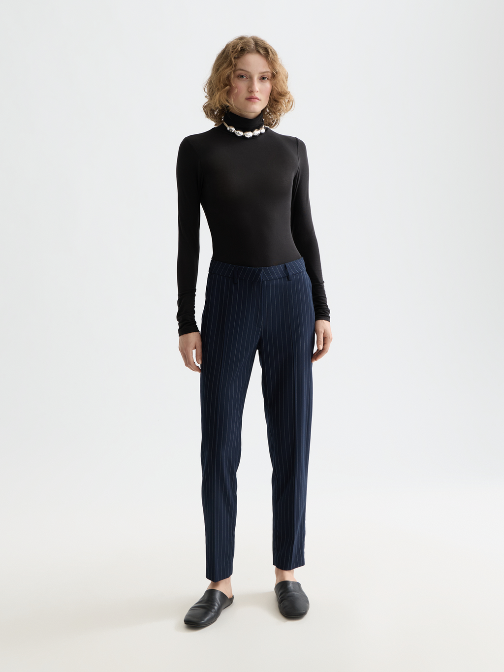 Essentials roll up neck long sleeve top - BLACK