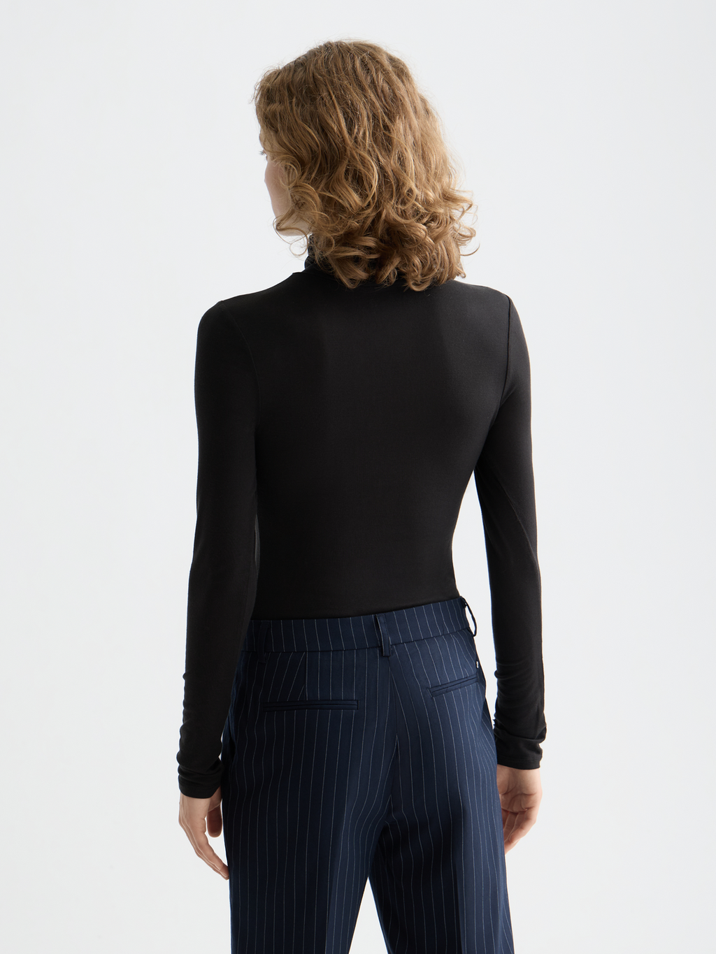 Essentials roll up neck long sleeve top - BLACK
