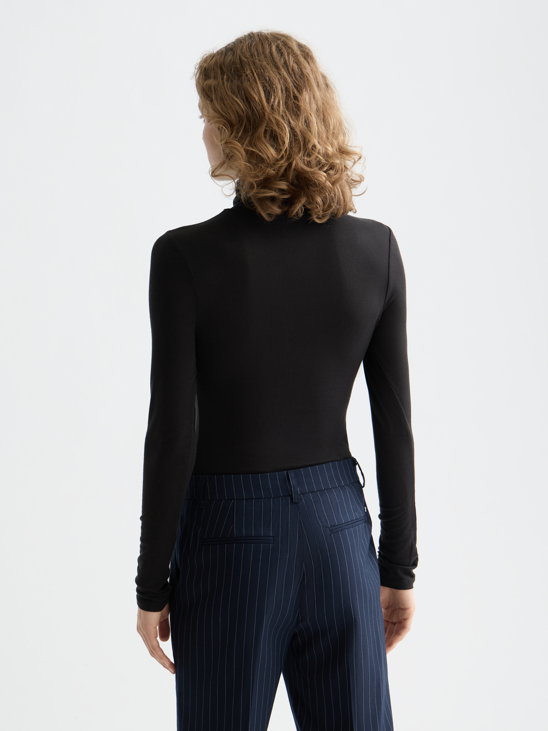 Essentials roll up neck long sleeve top - BLACK