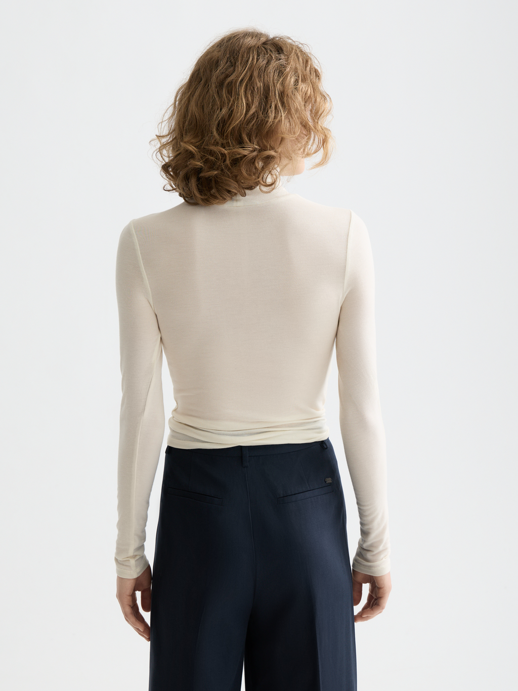Essentials roll up neck long sleeve top - OFF WHITE