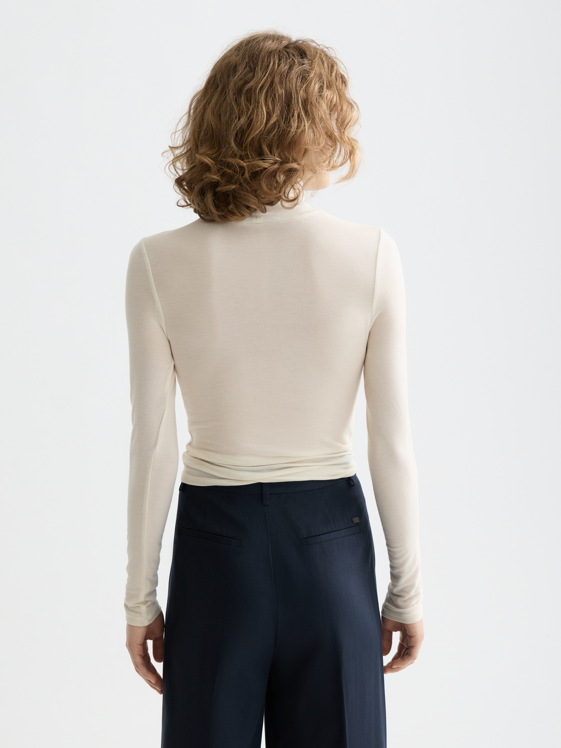 Essentials roll up neck long sleeve top - OFF WHITE