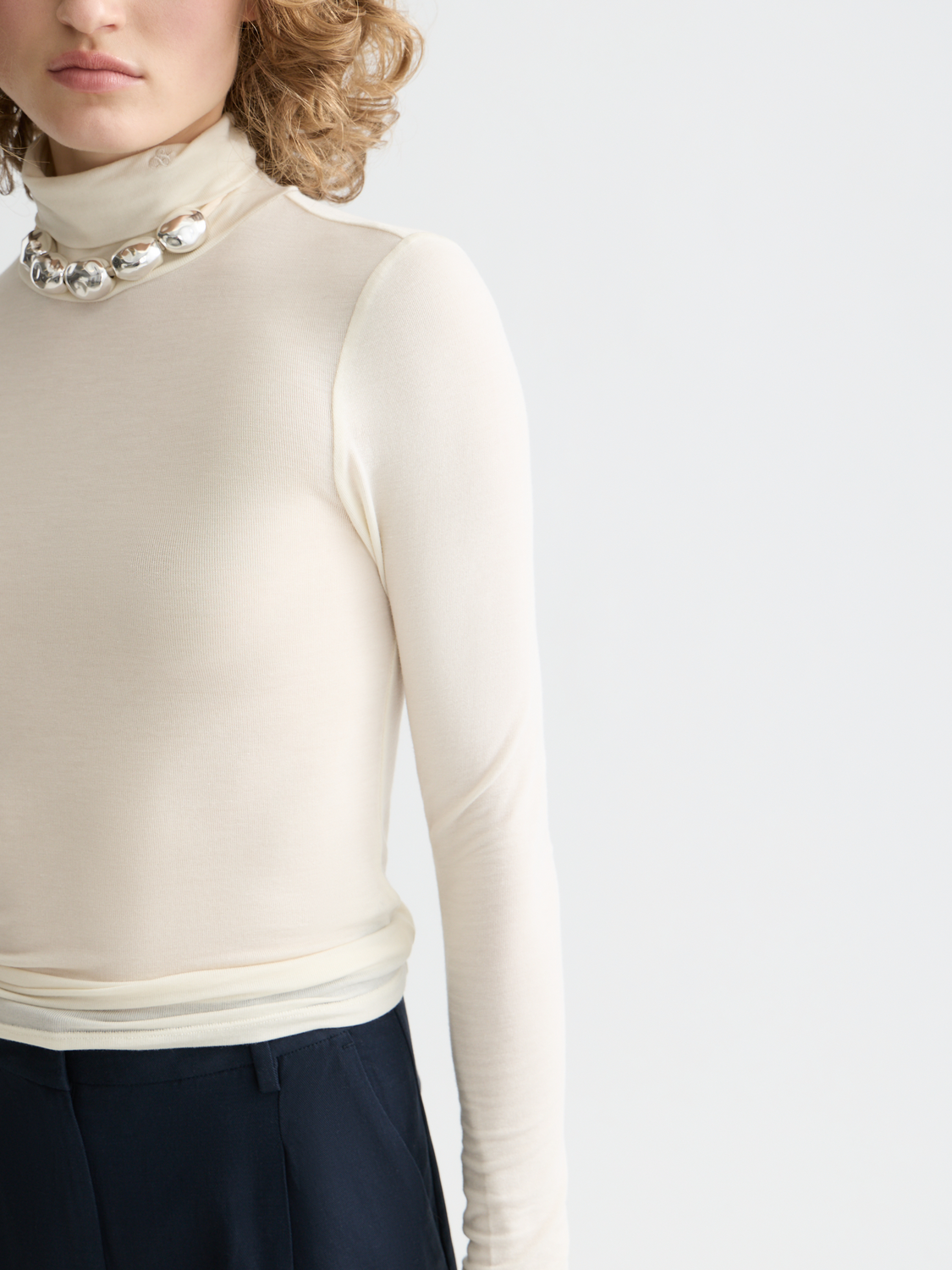 Essentials roll up neck long sleeve top - OFF WHITE