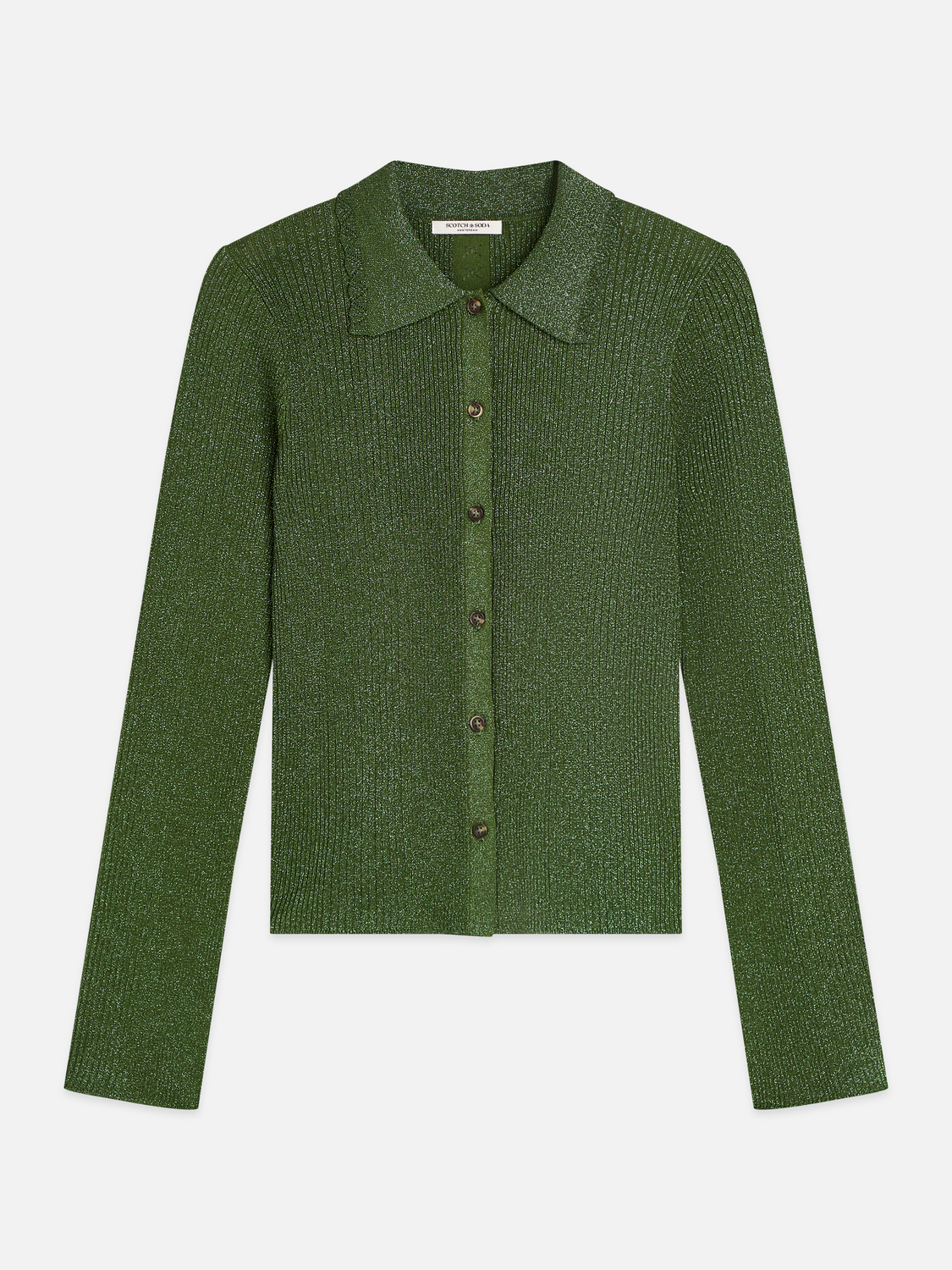 Metallic ribbed collared cardigan