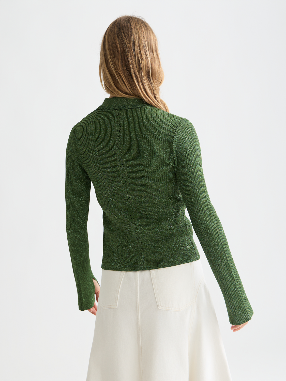 Metallic ribbed collared cardigan