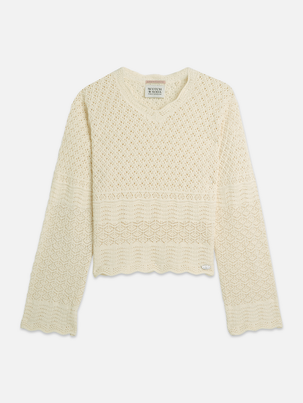 Pointelle stitch V neck pullover