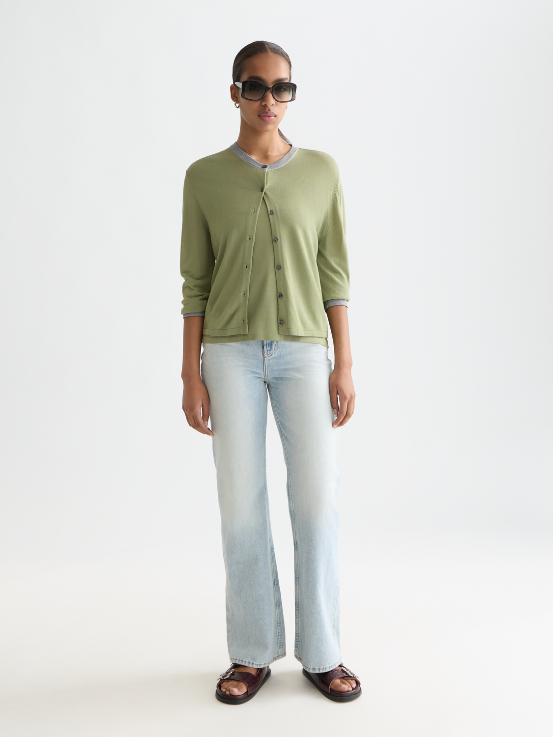 Stripe trim relaxed cardigan