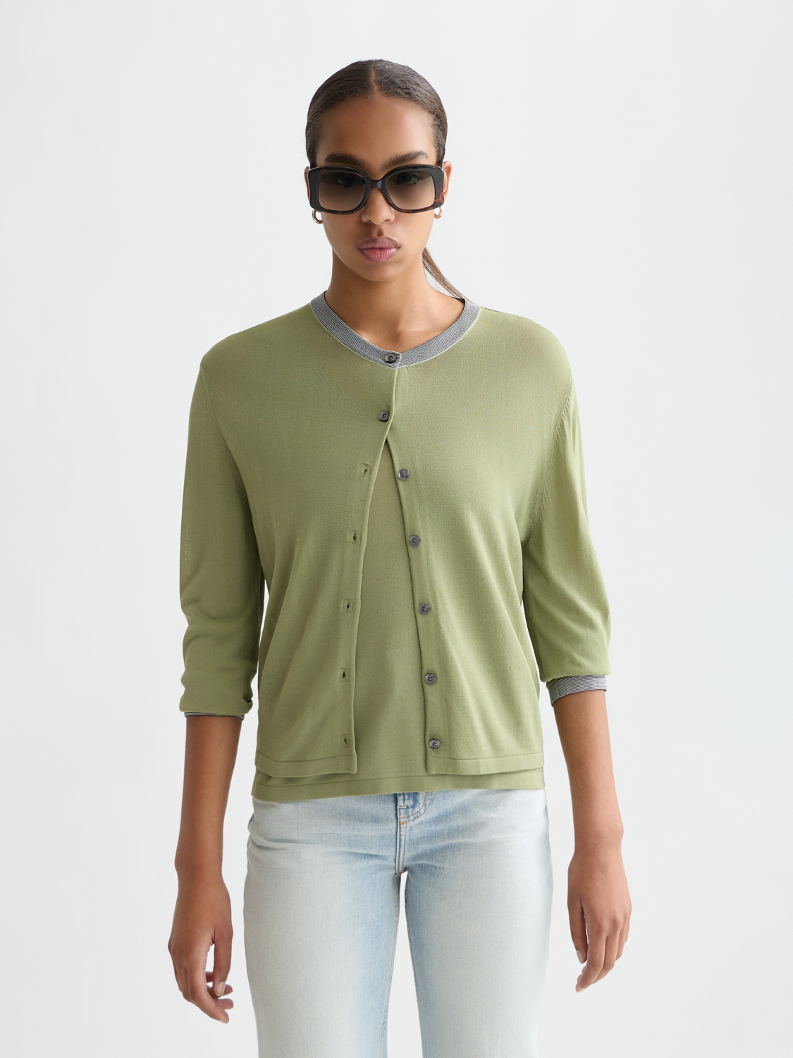 Stripe trim relaxed cardigan