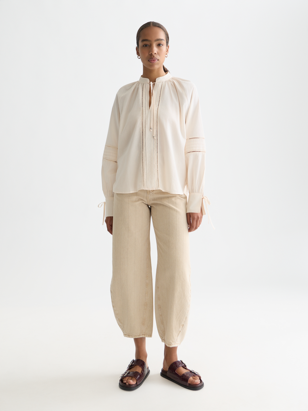 Cotton voile blouse with pleats