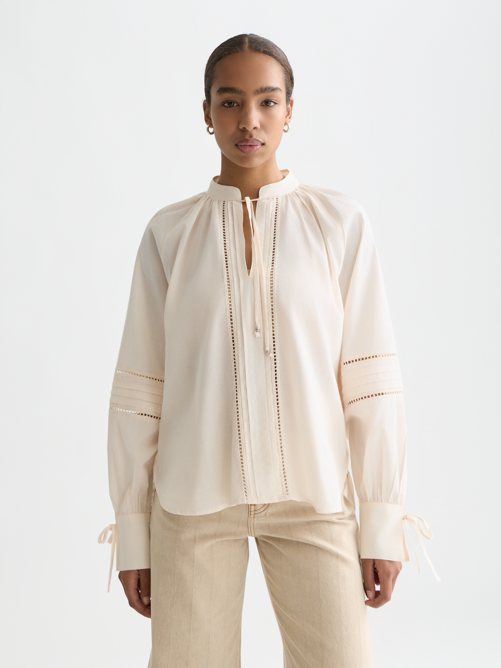 Cotton voile blouse with pleats