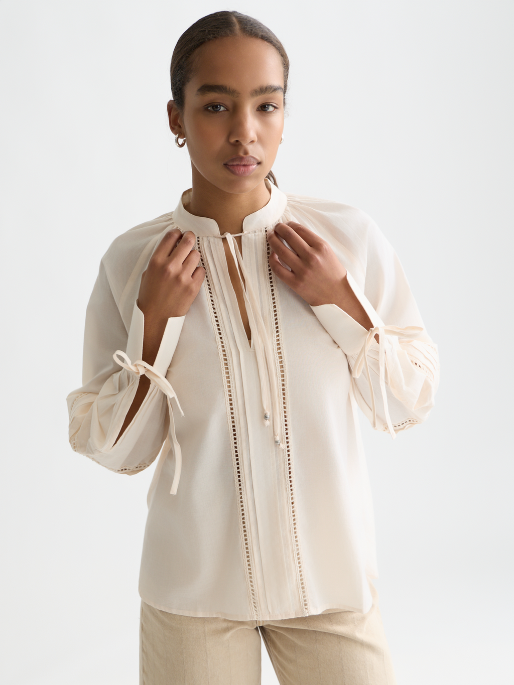 Cotton voile blouse with pleats