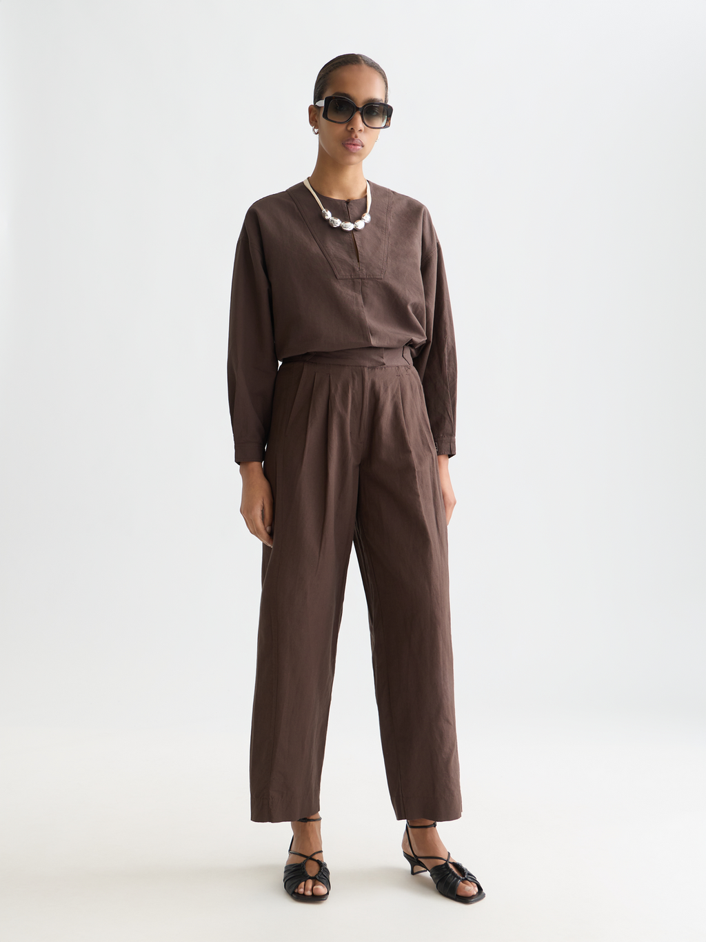 Cotton linen bib shirt