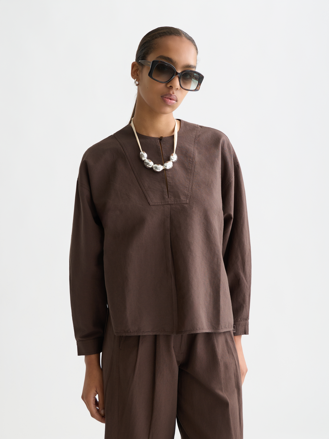 Cotton linen bib shirt