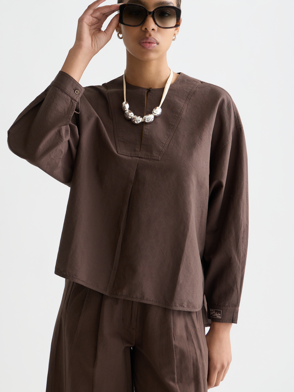 Cotton linen bib shirt