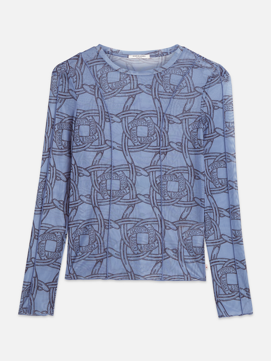 Printed mesh long sleeve top